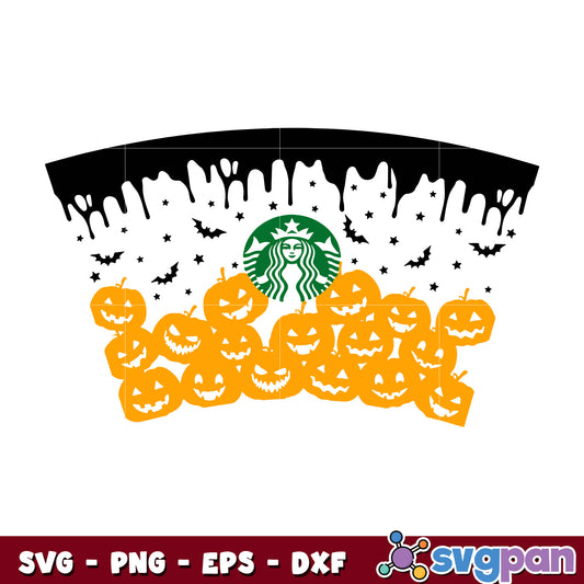 Full Wrap Halloween Pumpkin Starbucks Venti Cold Cup svg