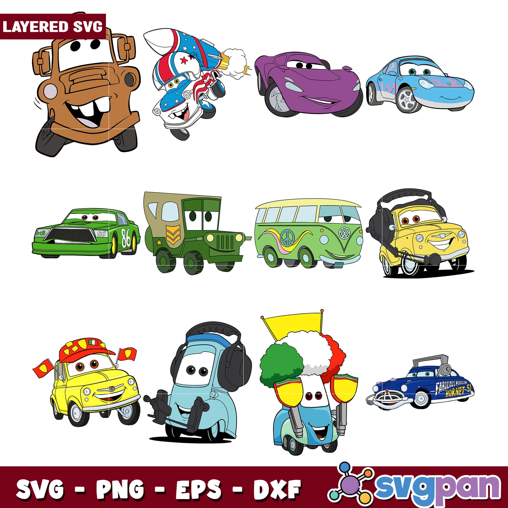 Fun Car Characters SVG Bundle for Crafts and Design