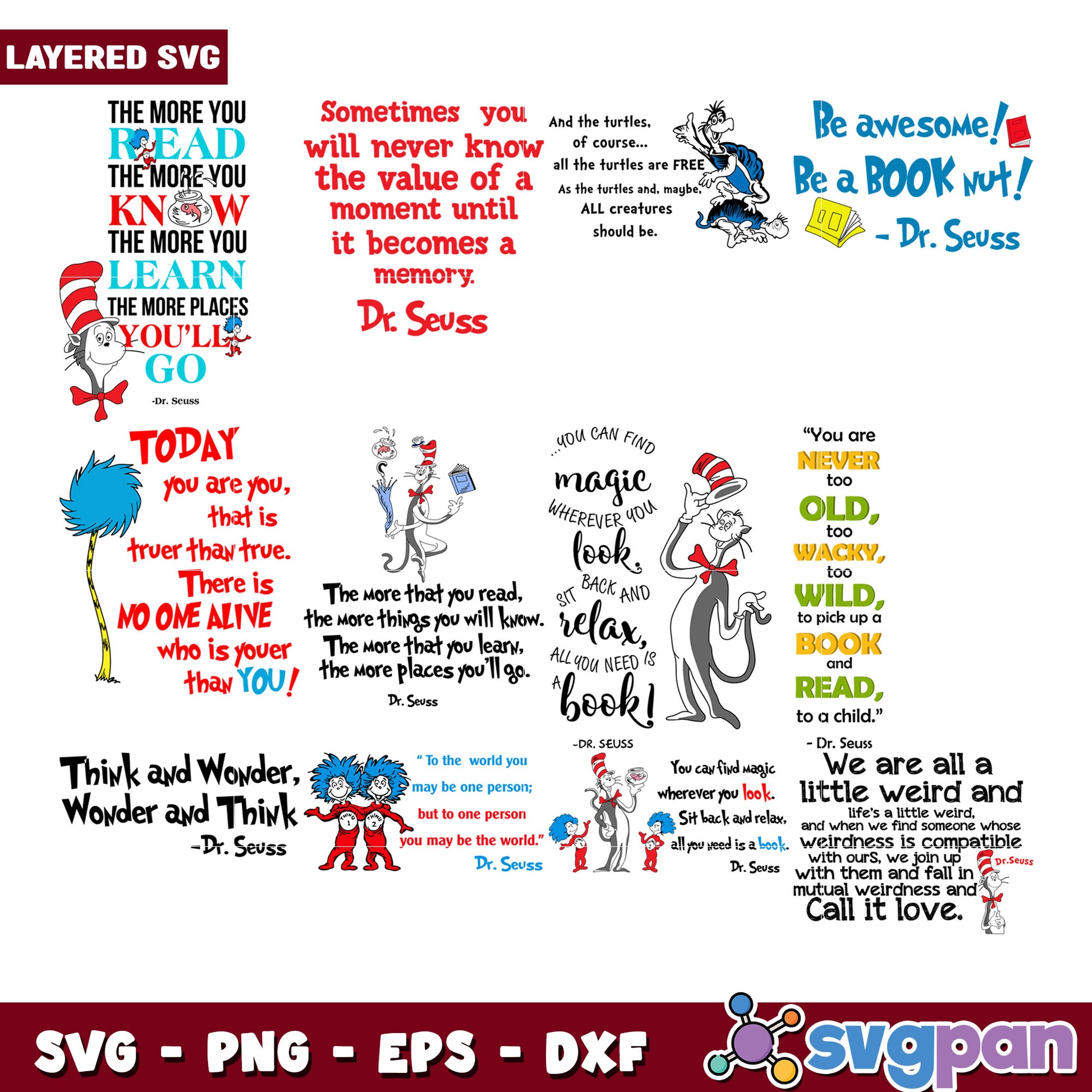 Fun Dr Seuss Inspired Quote SVG Bundle for Crafts