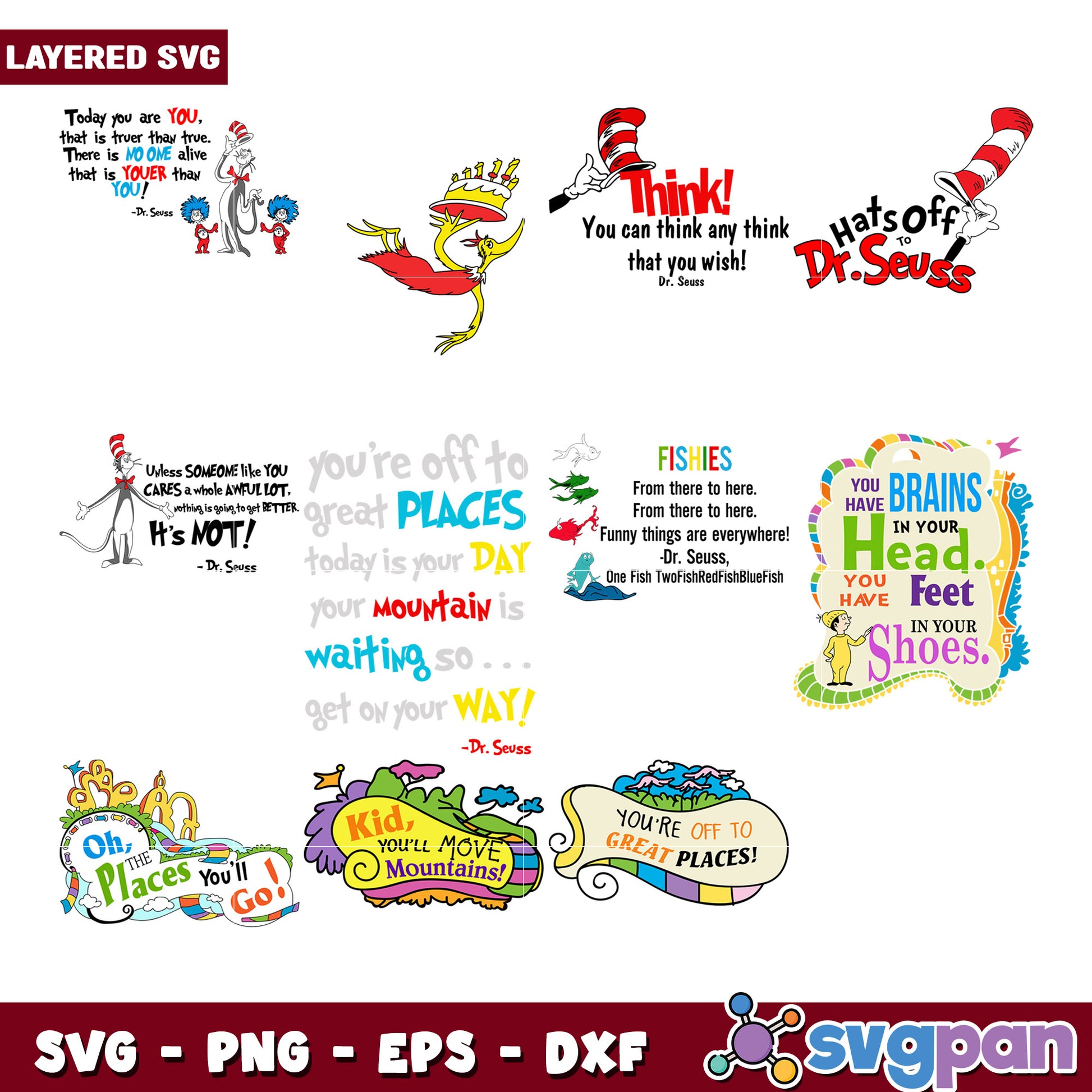 Fun Dr Seuss Layered SVG Quote Bundle for Crafts