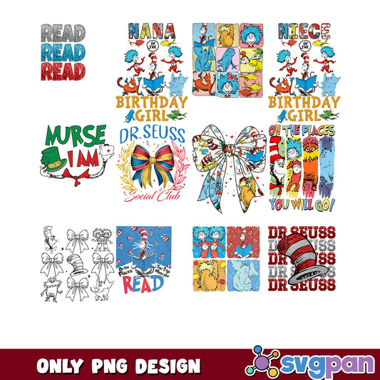 Fun Dr Seuss PNG Bundle for Kids Birthday Designs