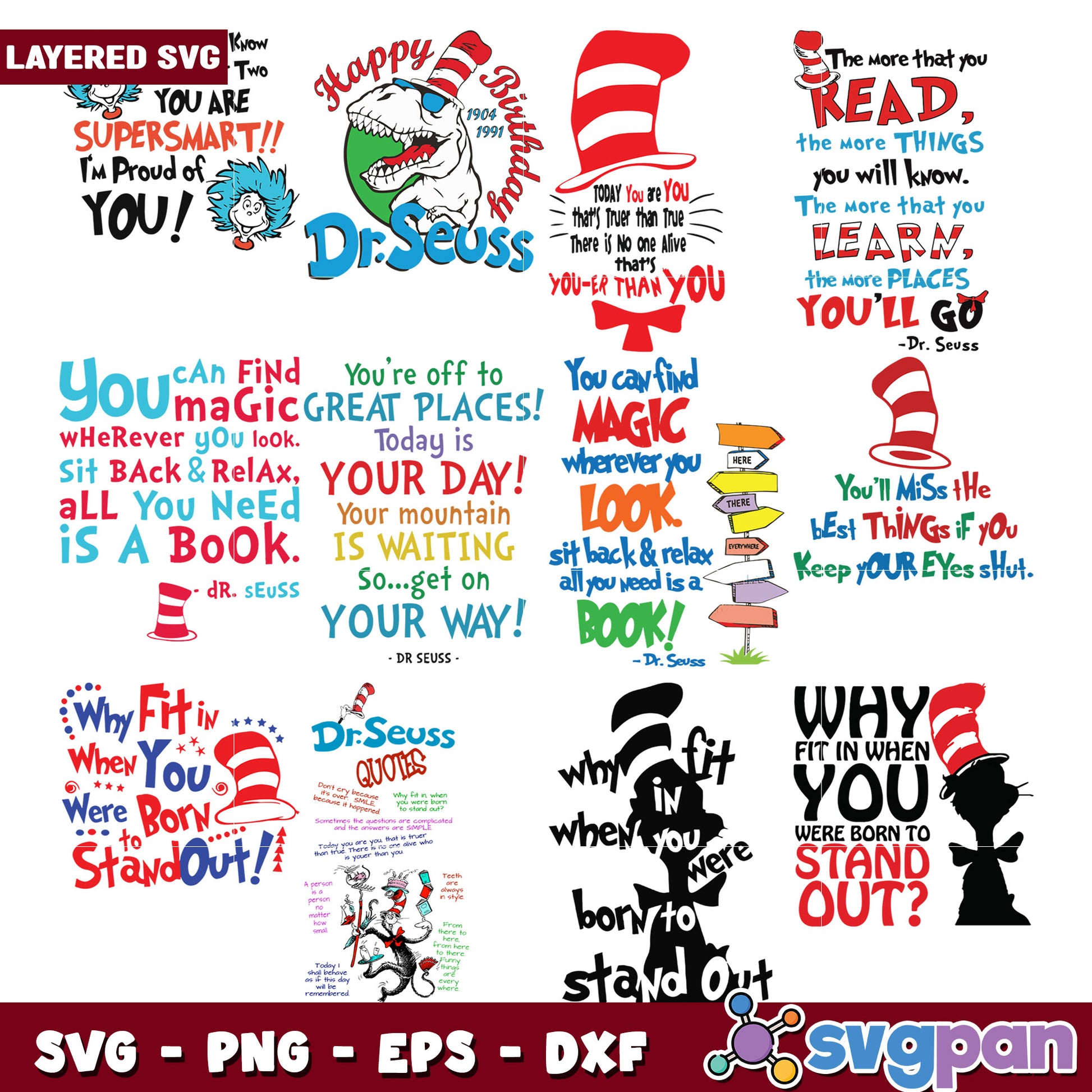 Fun Dr Seuss Quote SVG Bundle for Creative Projects