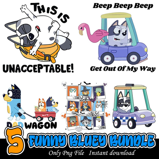 Funny Bluey Bundle with 5 Unique PNG Designs Download