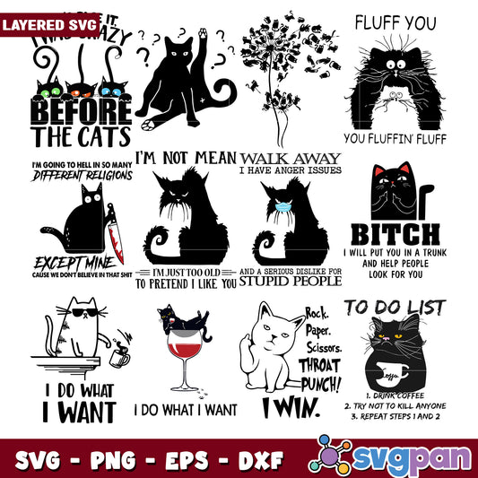 Funny Cat SVG Bundle Layered Designs