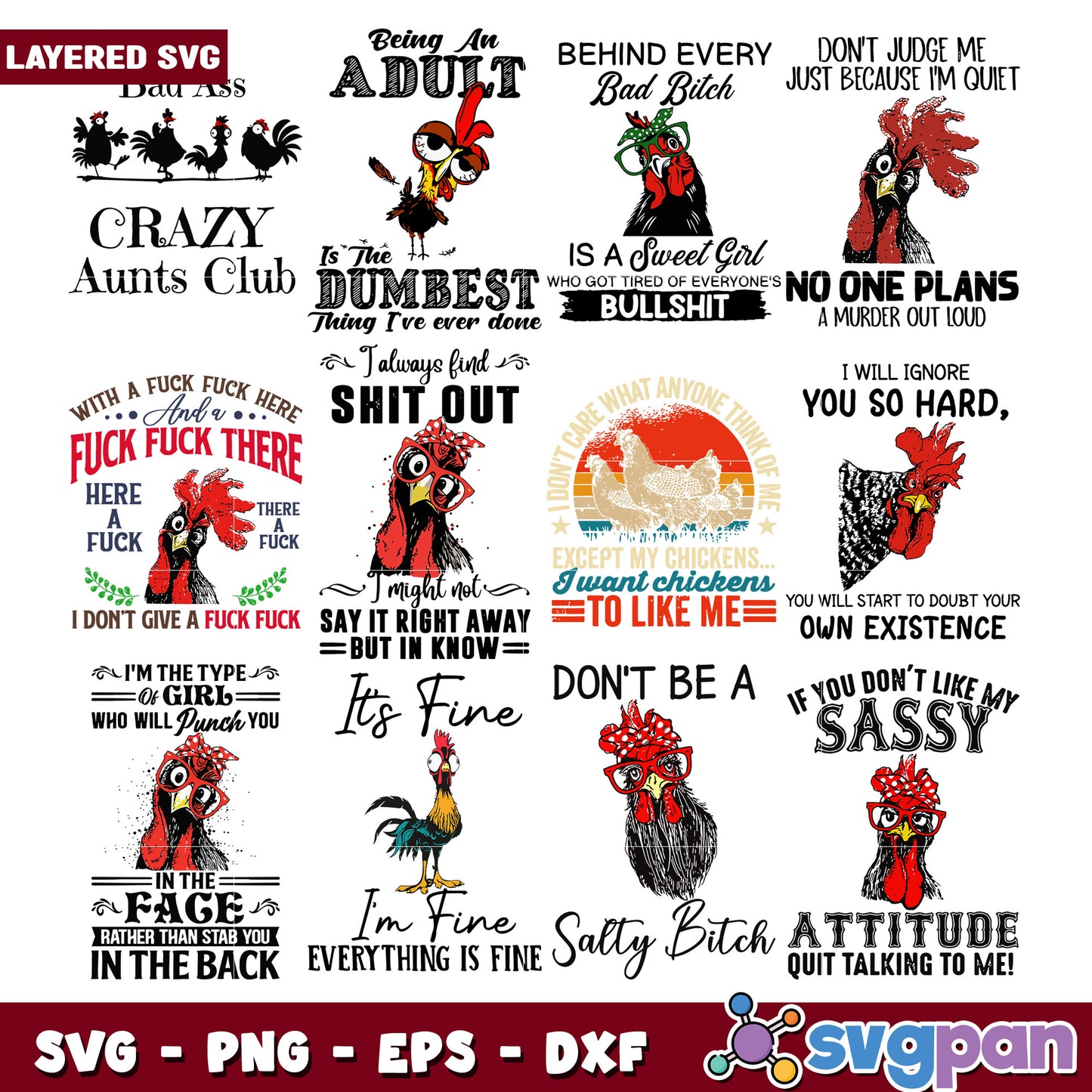 Funny Chicken SVG Bundle