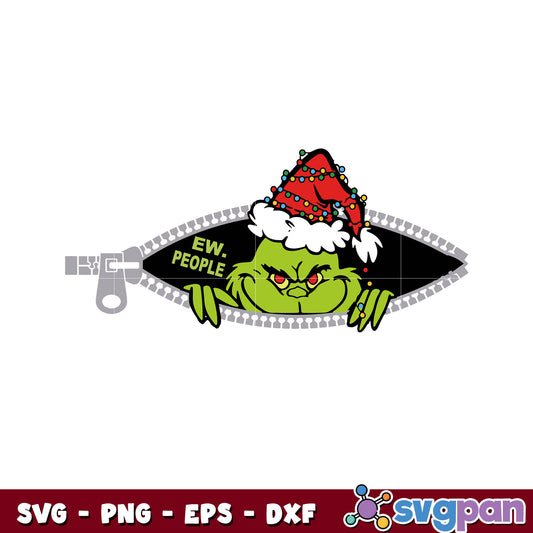 Funny Grinch Ew People Santa Hat svg, lights christmas svg