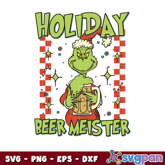 Funny Grinch Holiday Beer Meister svg, grinch christmas hat svg