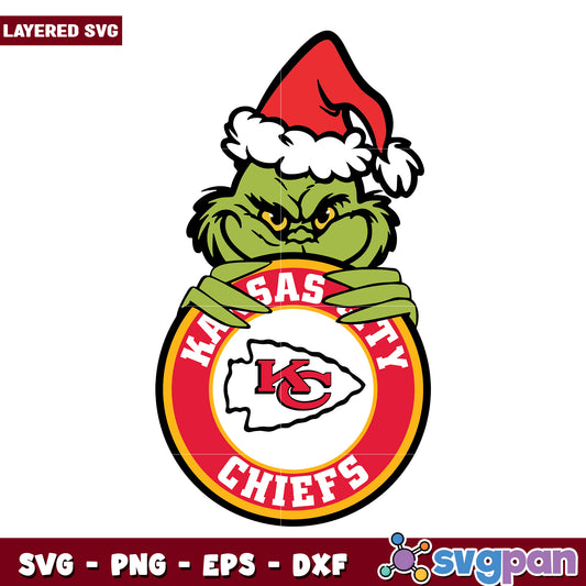 Funny Grinch Kansas City Chiefs Circle Logo svg, christmas season​ svg, grinch cartoon svg