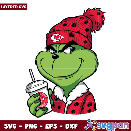 Funny Grinch Kansas City Chiefs Fan svg, christmas season​ svg, grinch cartoon svg