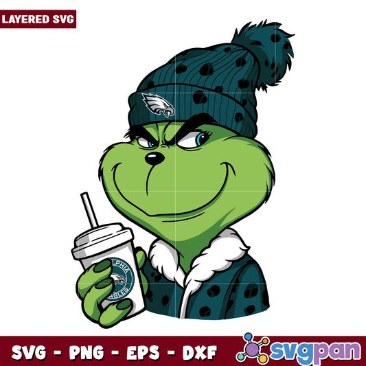 Funny Grinch Philadelphia Eagles Fans svg, christmas season​ svg, grinch cartoon svg