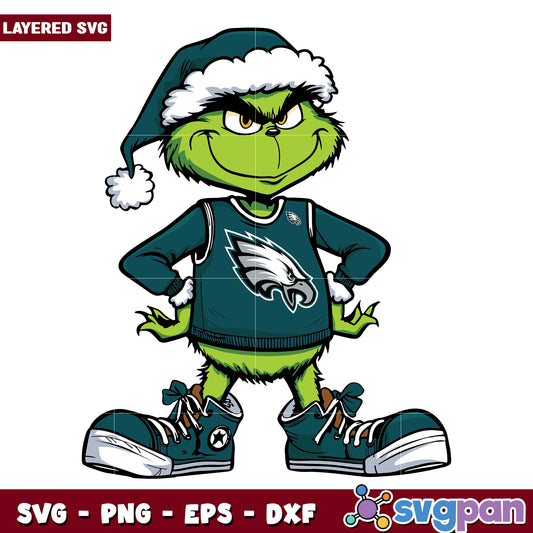 Funny Grinch Philadelphia Eagles Football svg, christmas season​ svg, grinch cartoon svg