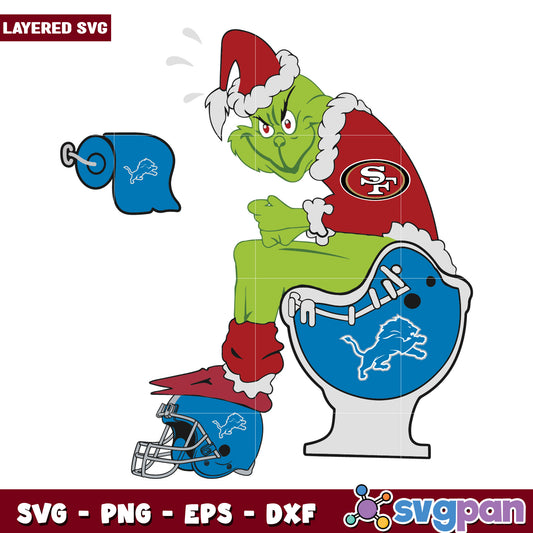 Funny Grinch San Francisco 49ers And Detroit Lions svg, christmas season​ svg, grinch cartoon svg