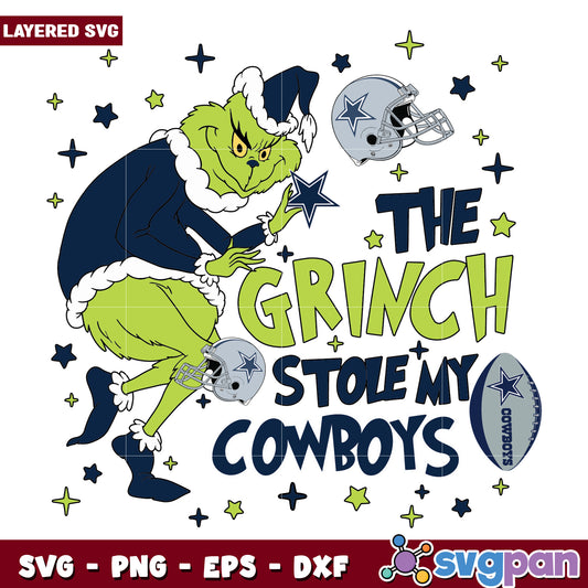 Funny Grinch Stole My Cowboys svg, christmas season​ svg, grinch cartoon svg