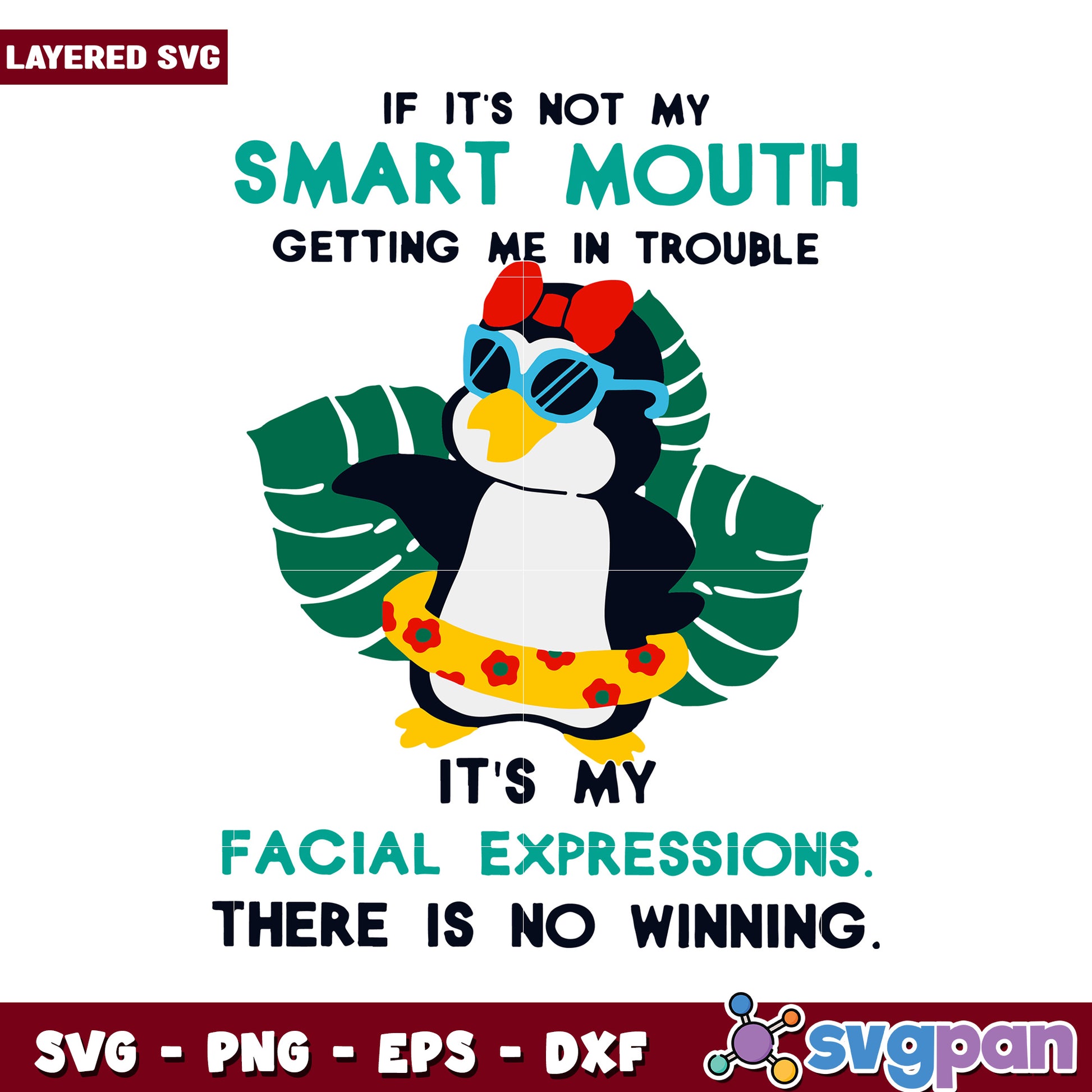 Funny Penguin SVG Design, Cute Smart Mouth and Expressions Art