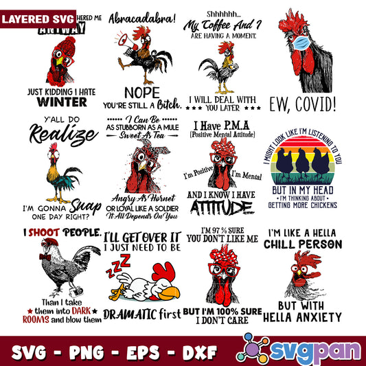 Funny Rooster SVG Bundle