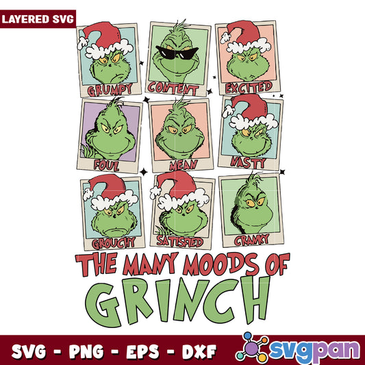 Funny The Many Moods Of Grinch svg, christmas cookies svg, grinch design svg