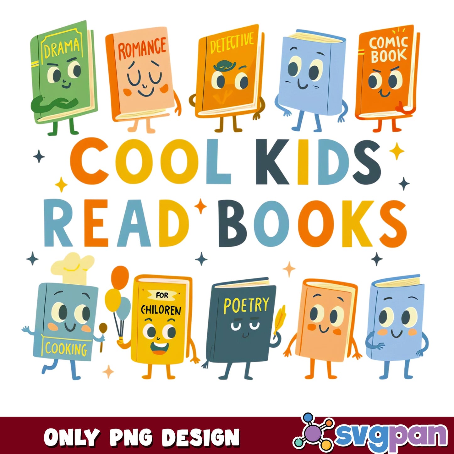 Funny Book Characters PNG, Cool Kids Read Books, Reading Lover PNG