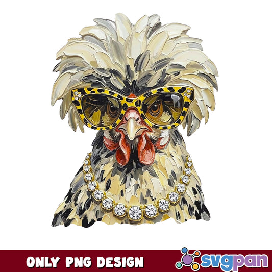 Funny Chicken With Leopard Glasses PNG, Sassy Hen PNG, Farm PNG