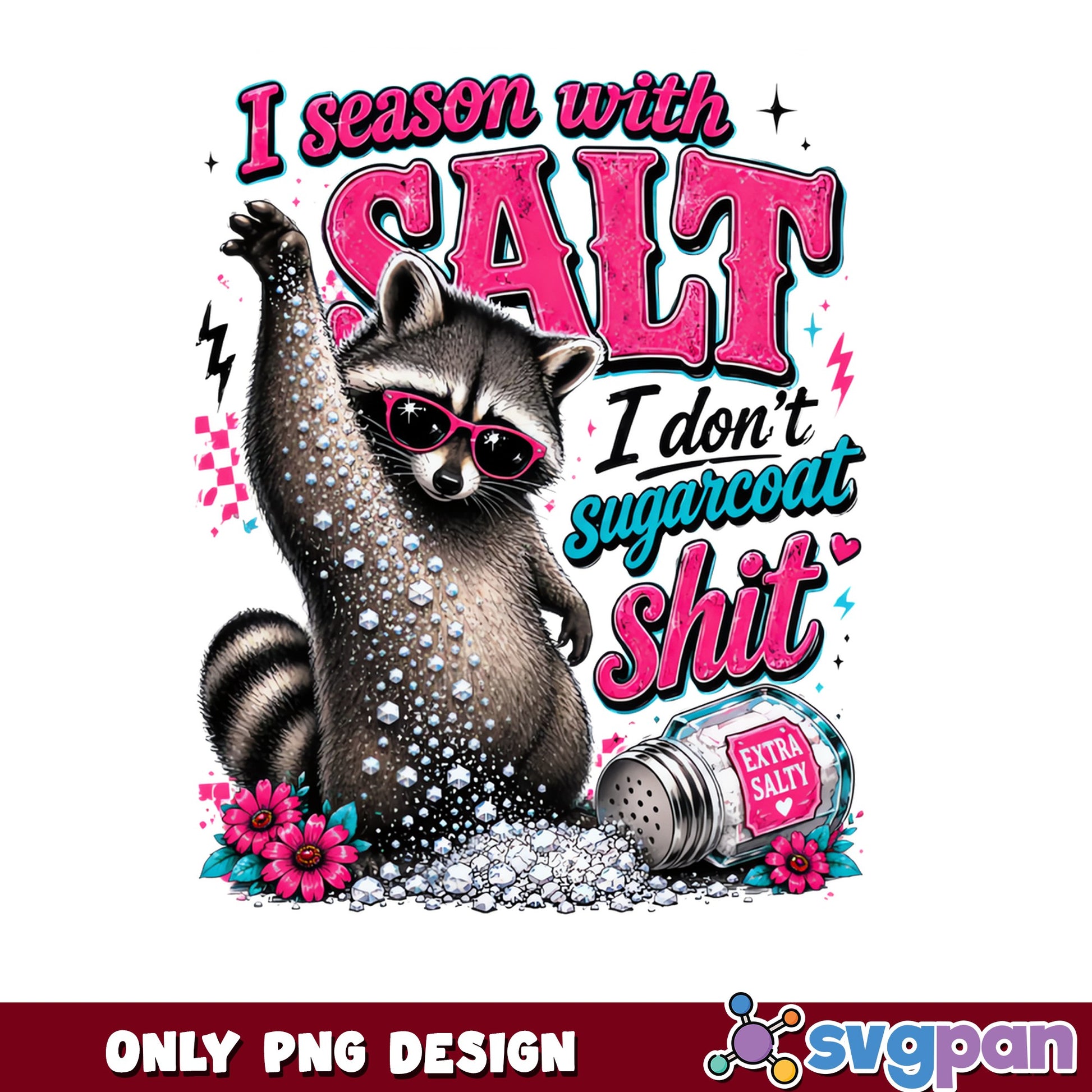 Funny Raccoon I Season With Salt PNG, Sassy Raccoon PNG, Sarcastic Quote PNG