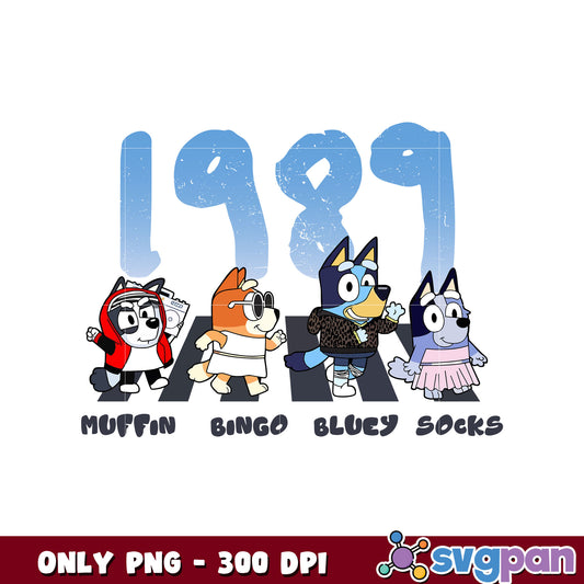 Funny bluey characters 1989 cartoon png, bluey and friends png