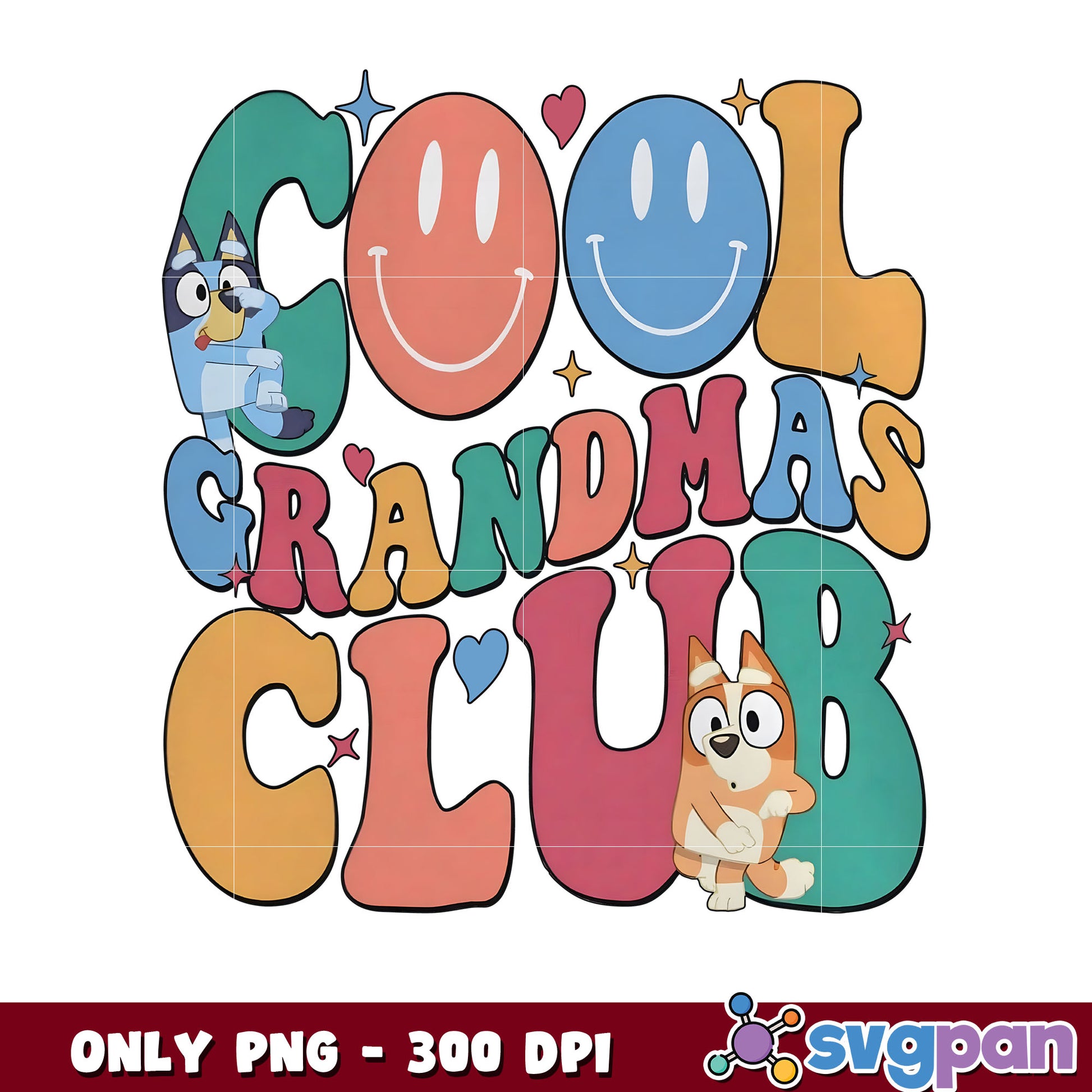 Funny bluey cool grandmas club design png, bluey bingo png