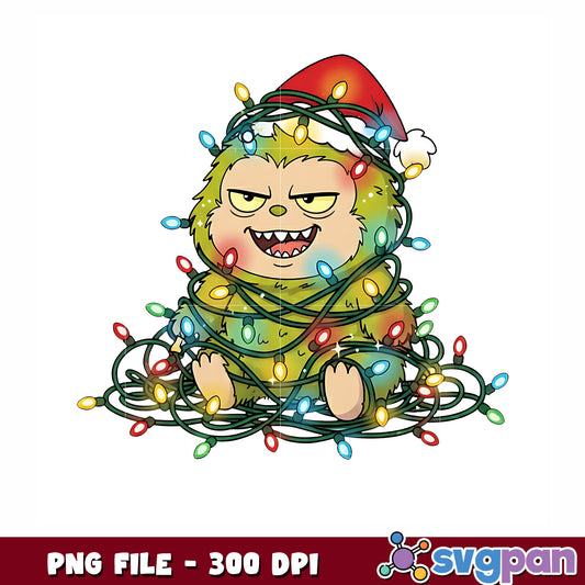 Funny fat grinch bubu png, christmas lights png, labubu cute png