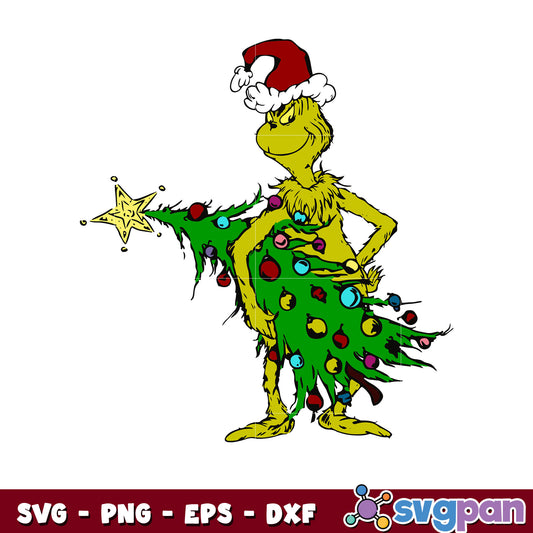 Funny grinch christmas tree svg, lights christmas svg, grinch hat svg