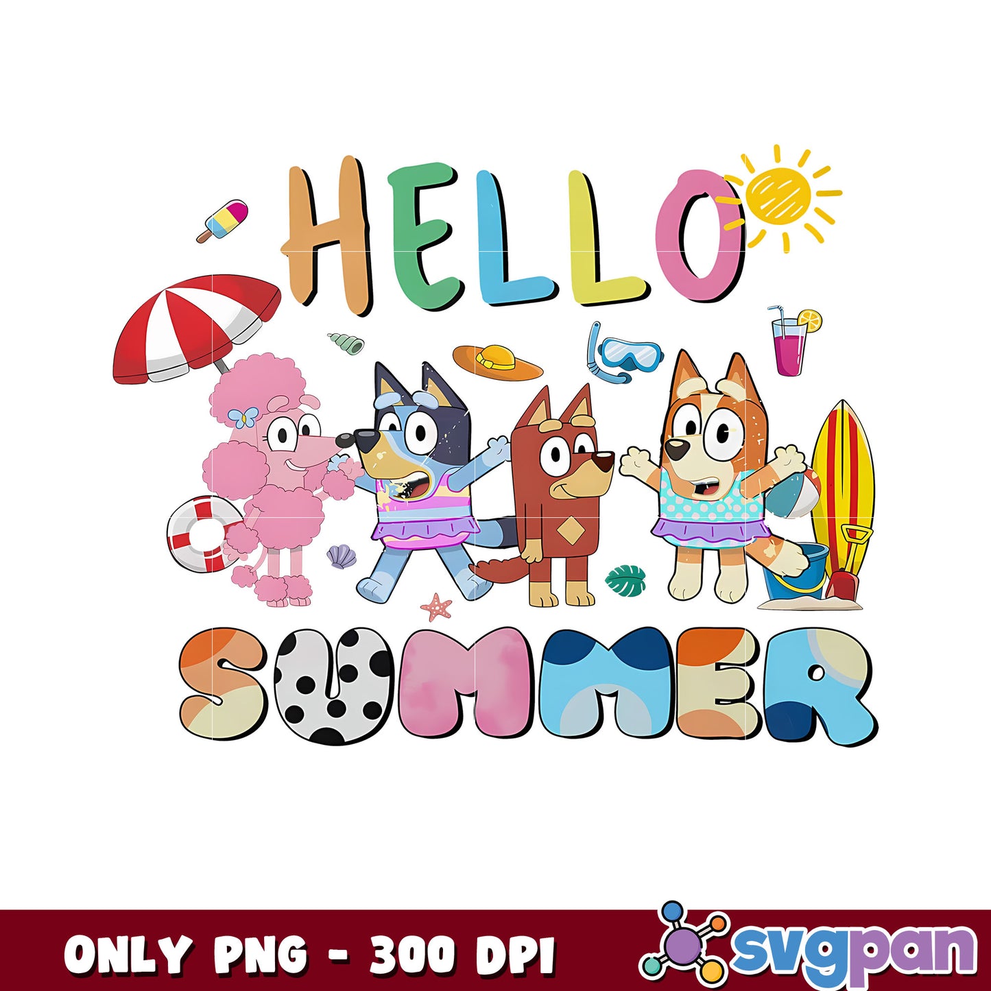 Funny hello summer bluey trip design png, bluey and friends png