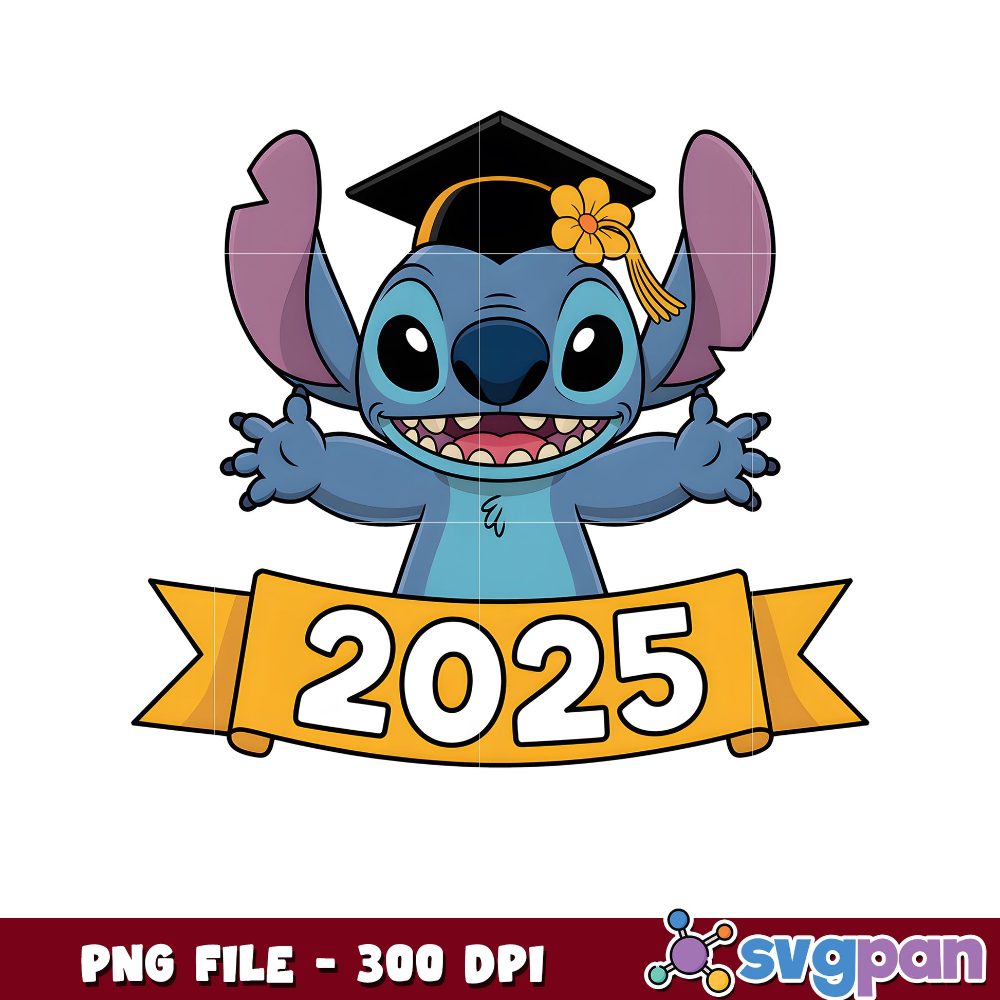 Funny stitch graduation illustration png, lilo and stitch png, class of 2025 png
