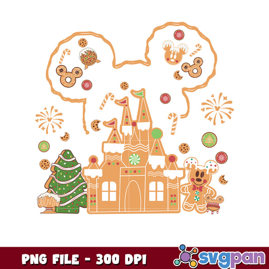 GIngerbread castle mickey png, merry christmas​ png, holiday png