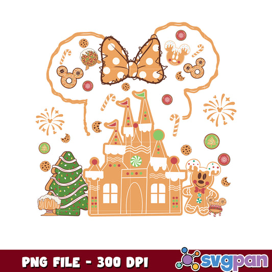 GIngerbread castle minnie png, merry christmas​ png, holiday png
