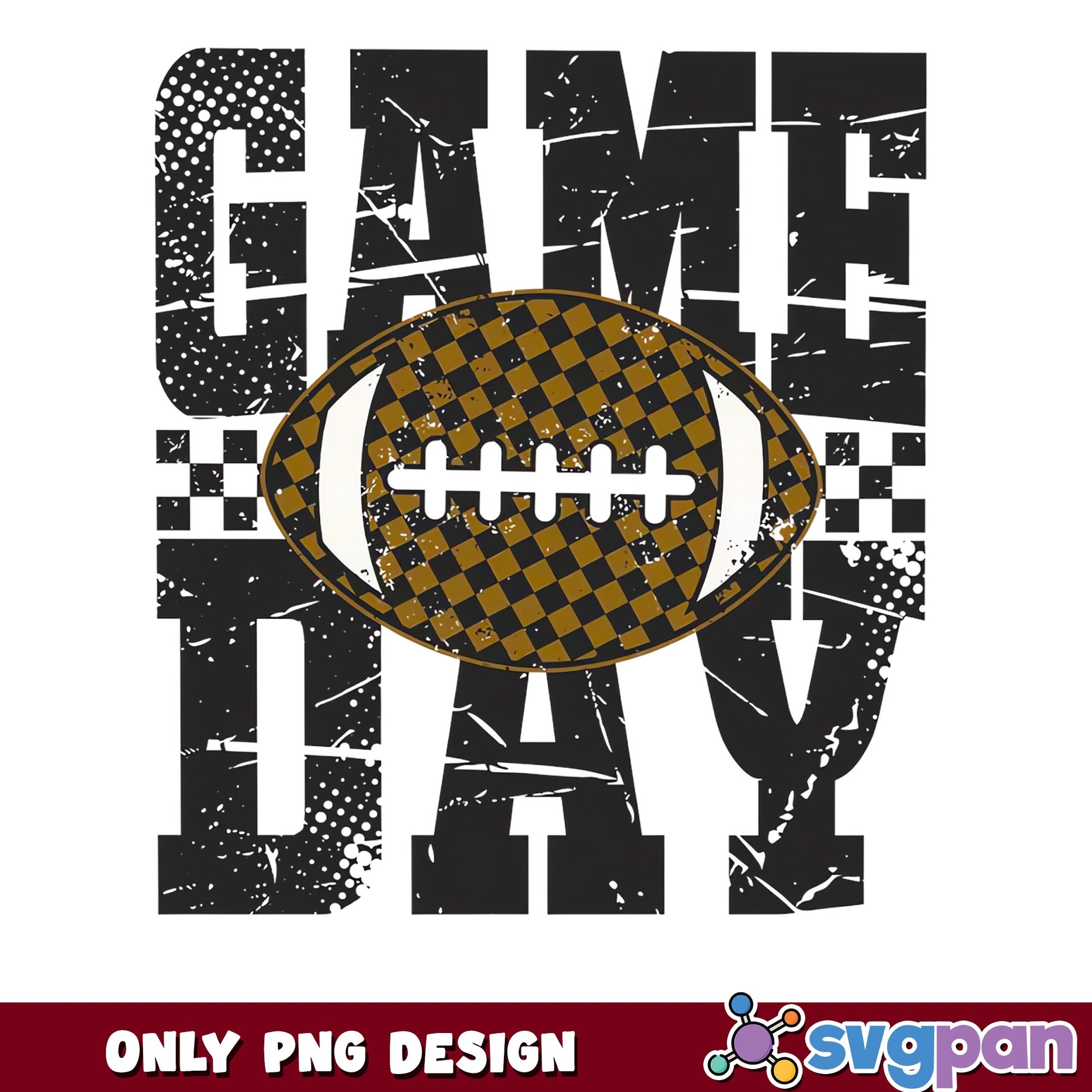 Game Day Football Checkered Distressed PNG, Football PNG, Game Day PNG