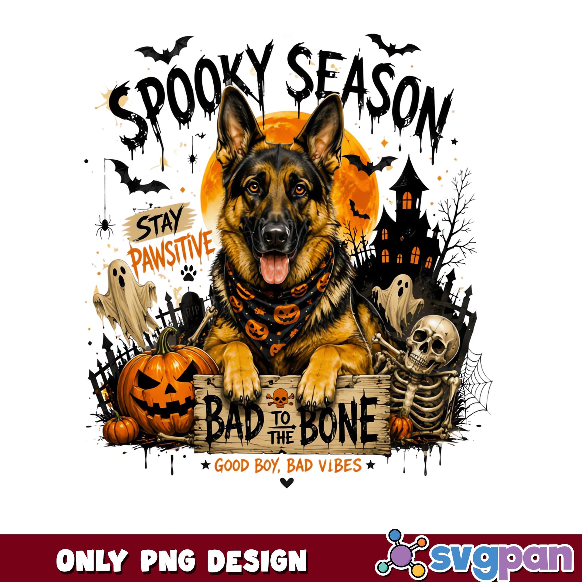 German Shepherd Halloween PNG, Spooky Season Dog PNG, Bad To The Bone PNG