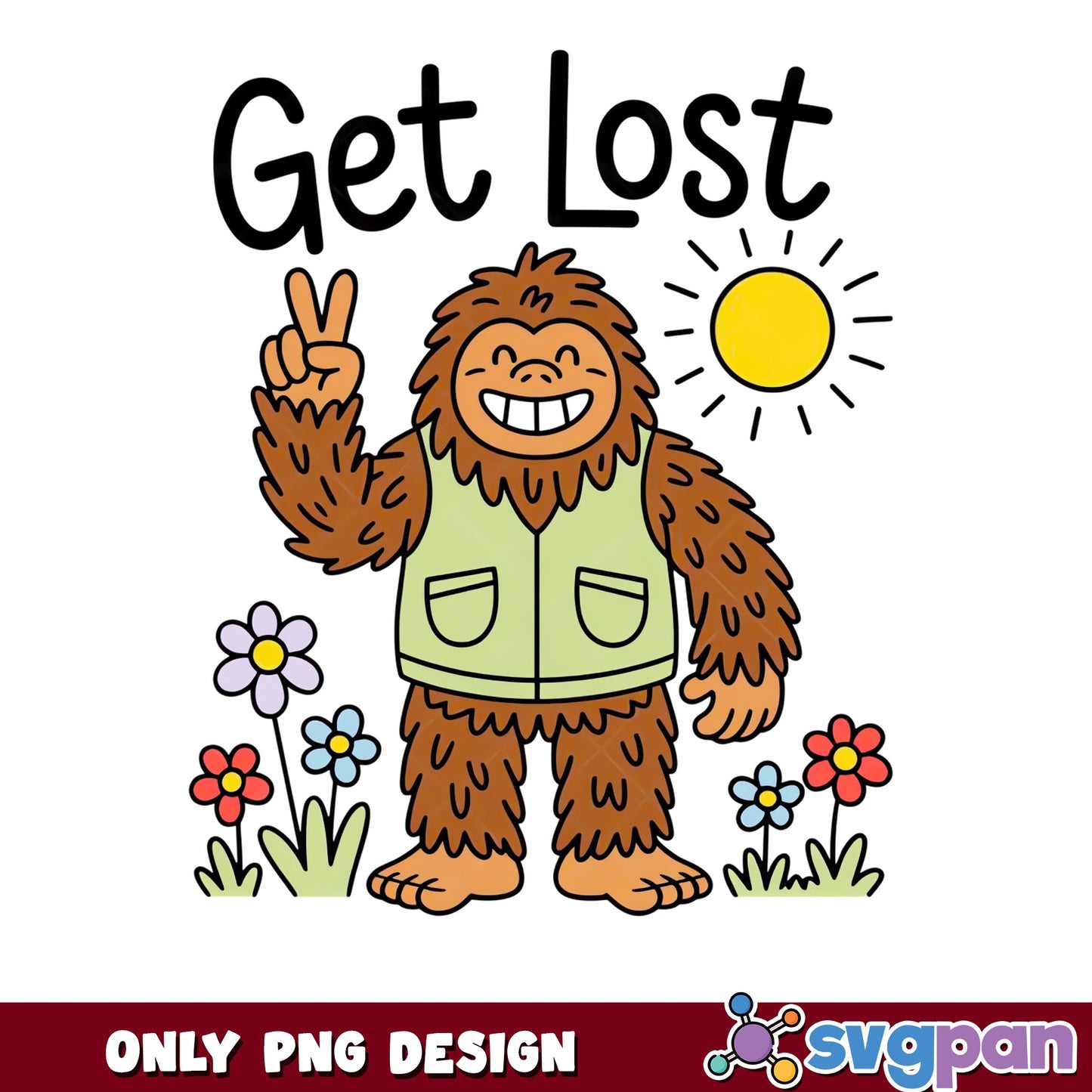 Get Lost Bigfoot PNG, Sasquatch Hiking PNG, Funny Bigfoot PNG