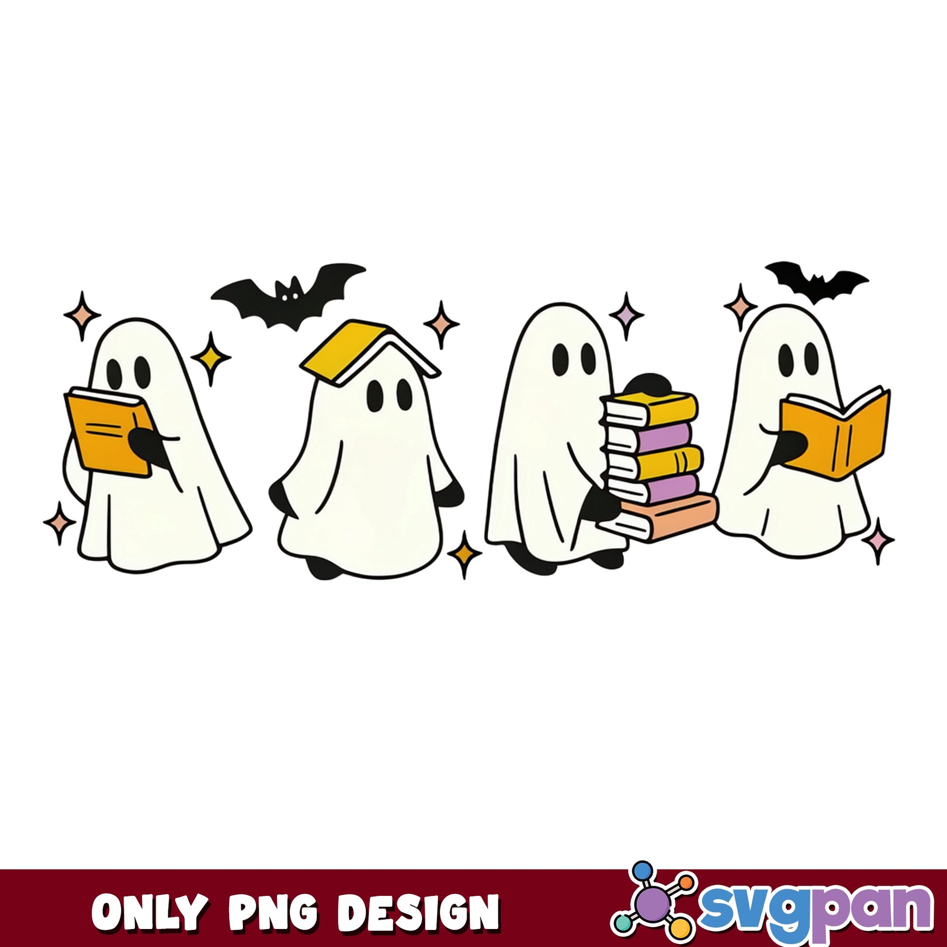 Ghost Reading Books Halloween PNG, Spooky Ghost PNG, Halloween PNG
