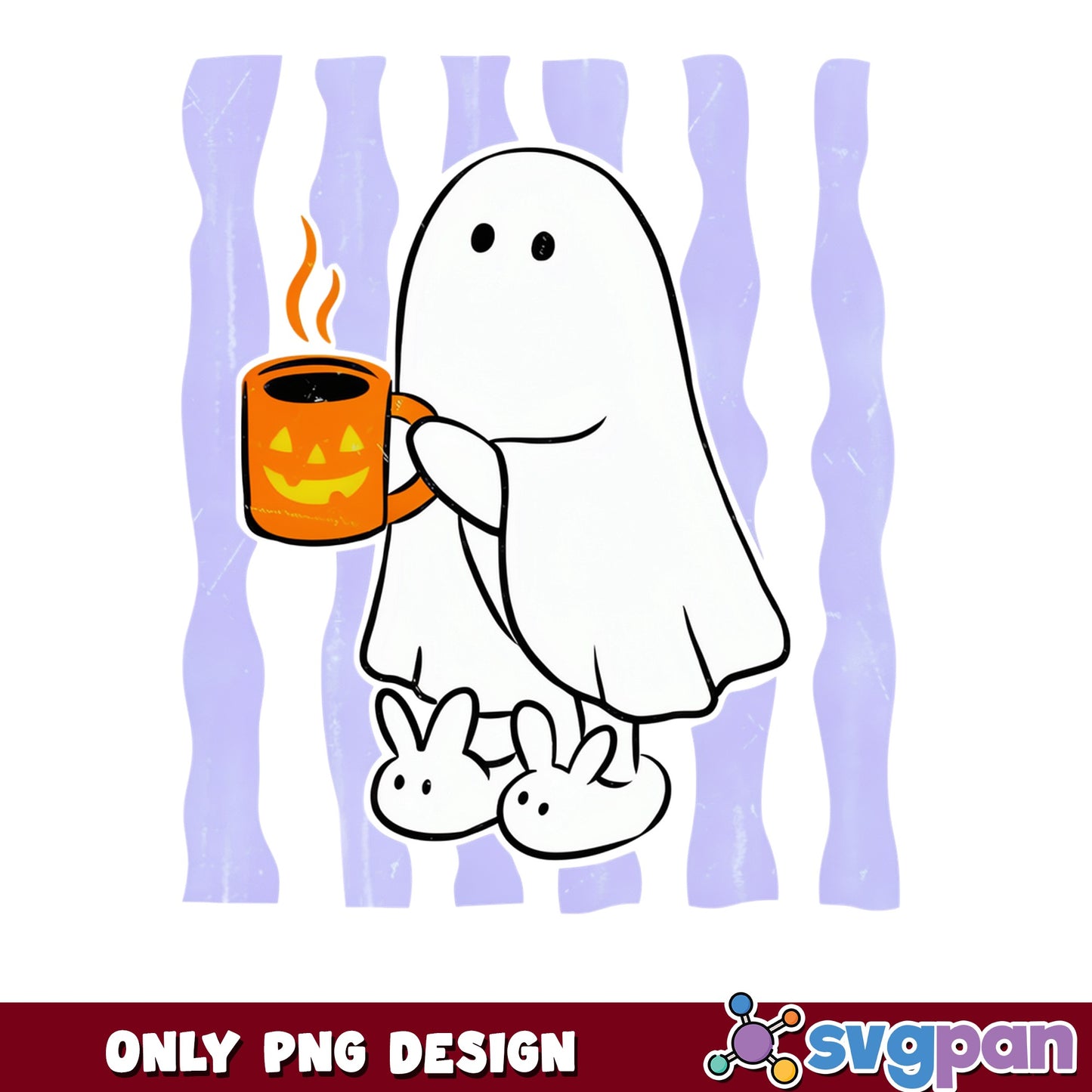 Ghost With Coffee Mug Halloween PNG, Cute Ghost PNG, Spooky PNG