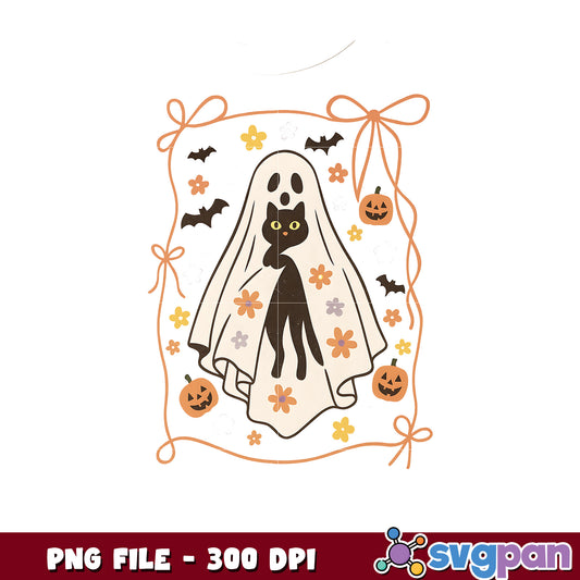 Ghost and black cat png, halloween costume png, halloween quotes png