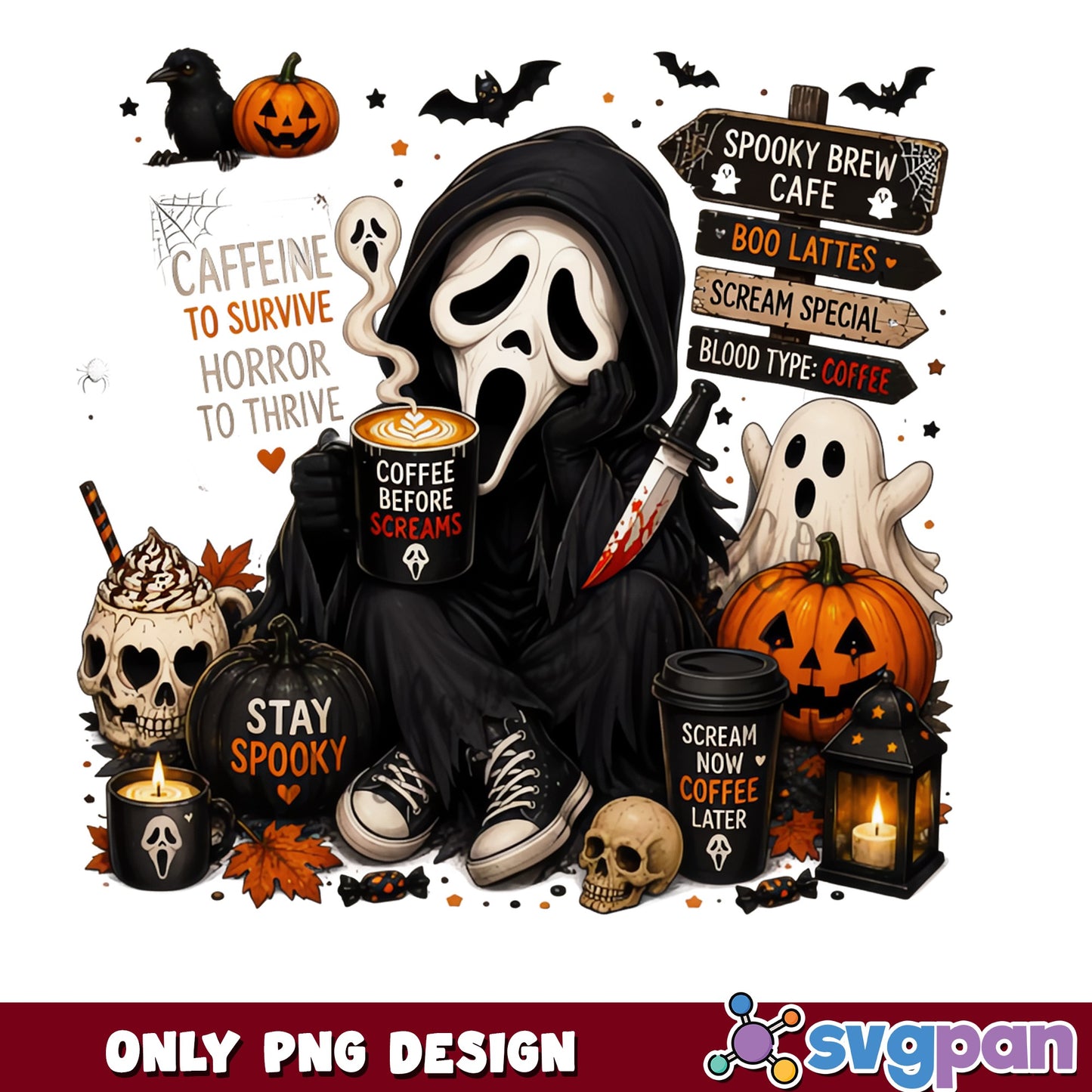 Ghostface Coffee Halloween PNG, Scream Horror Coffee PNG, Stay Spooky PNG