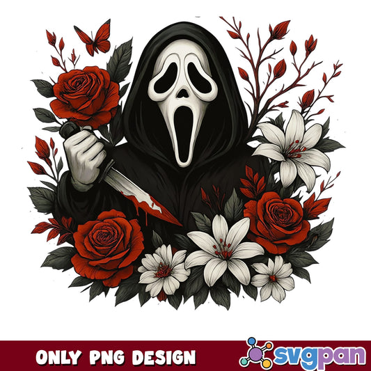 Ghostface Floral Horror PNG, Scream Halloween PNG, Horror PNG