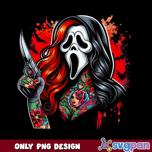 Ghostface Girl Tattoo PNG, Horror Halloween PNG, Scream PNG