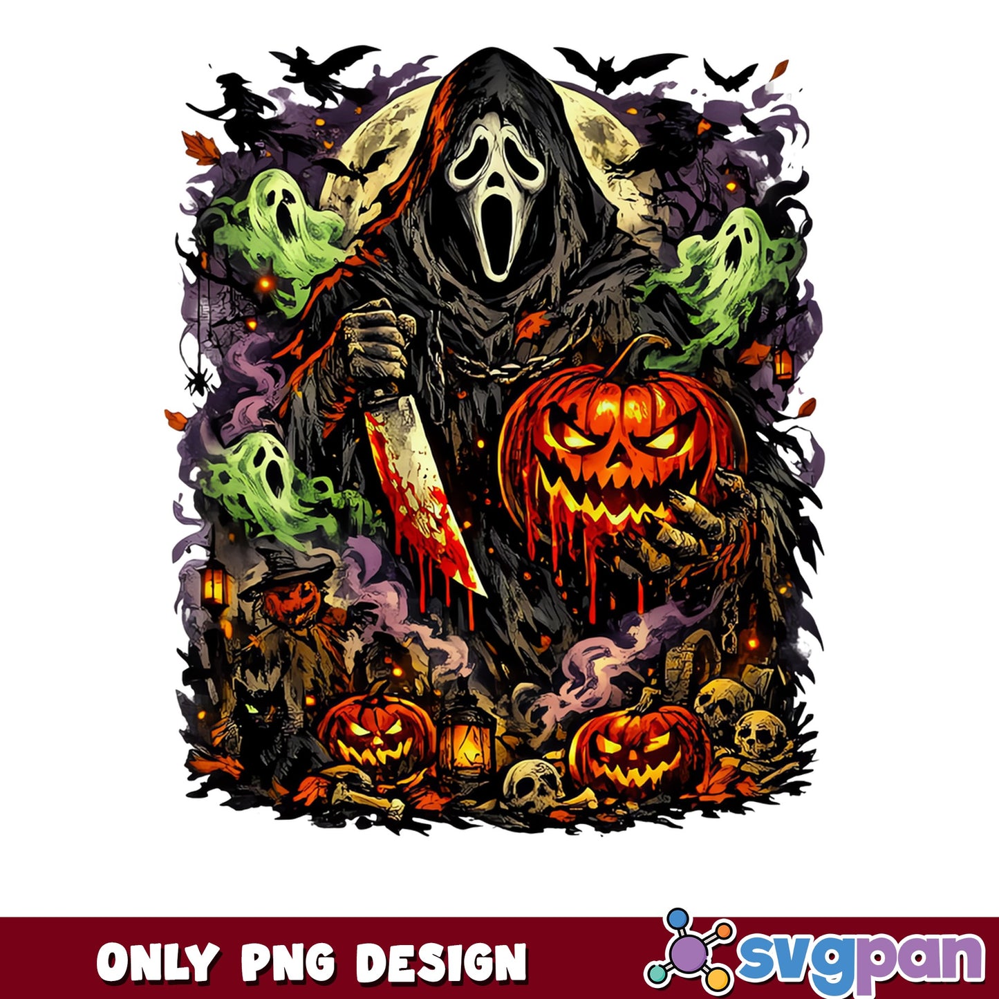Ghostface Halloween PNG, Scream Horror PNG, Pumpkin Halloween PNG