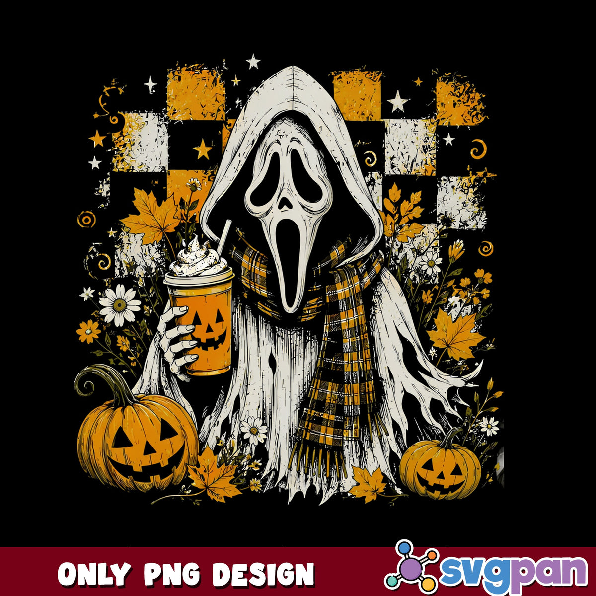 Ghostface Halloween PNG, Scream Mask Pumpkin Latte PNG, Horror PNG