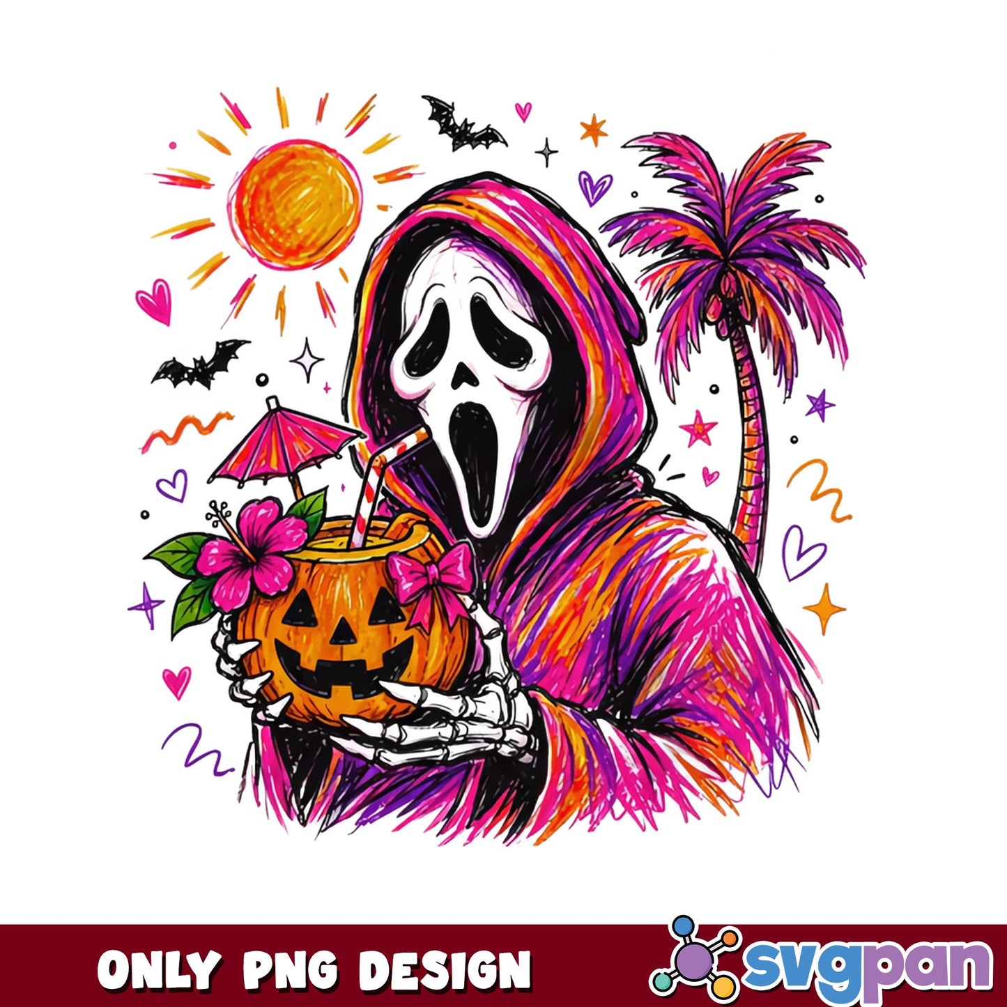 Ghostface Halloween Tropical PNG, Scream Horror PNG, Spooky Summer PNG