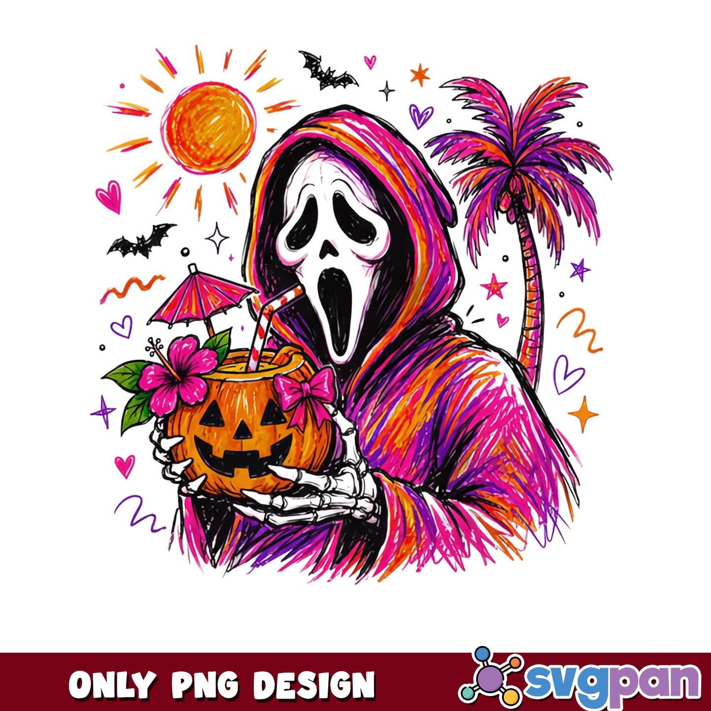 Ghostface Halloween Tropical PNG, Scream Mask Summer PNG, Horror PNG
