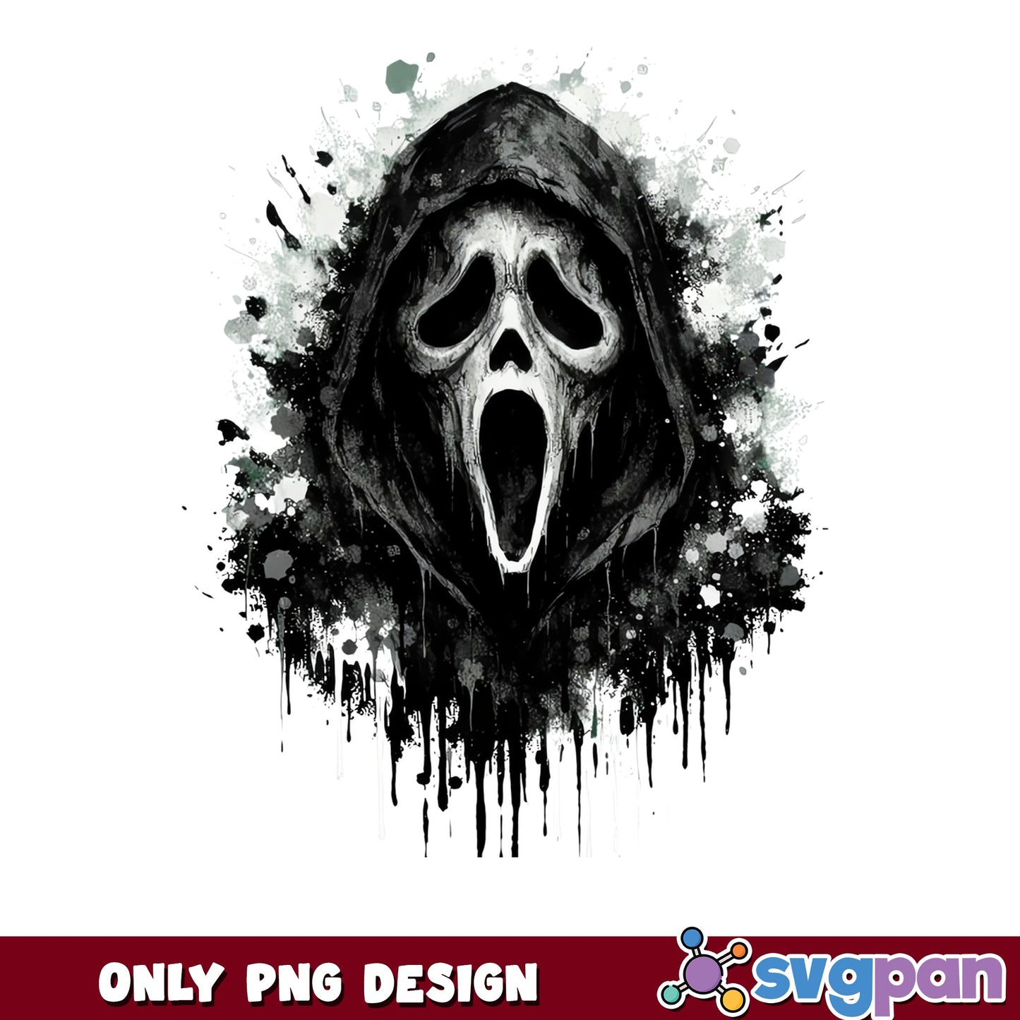 Ghostface Scream Watercolor Splatter PNG, Horror Movie PNG, Halloween PNG