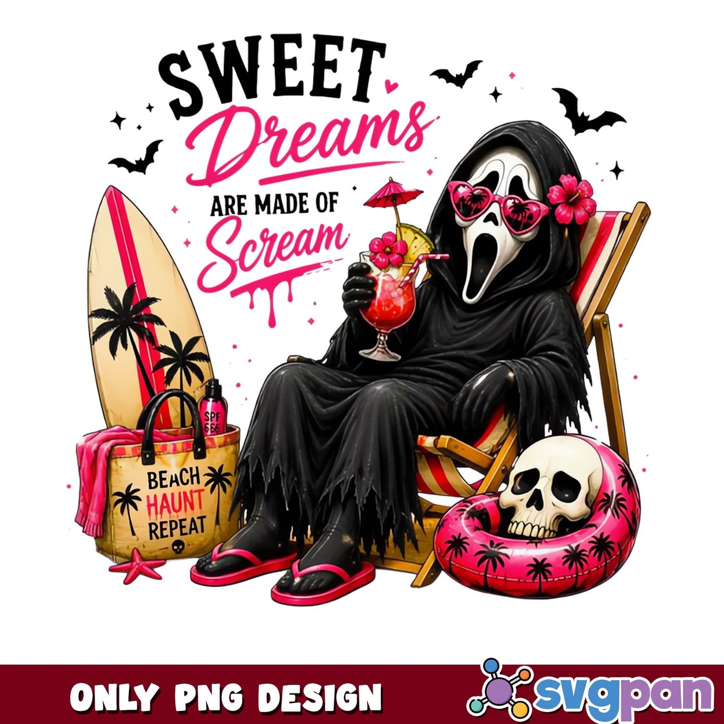 Ghostface Sweet Dreams Are Made Of Scream, Halloween PNG, Beach PNG