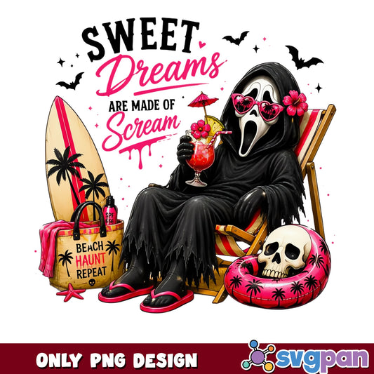 Ghostface Sweet Dreams Are Made Of Scream, Halloween PNG, Beach PNG