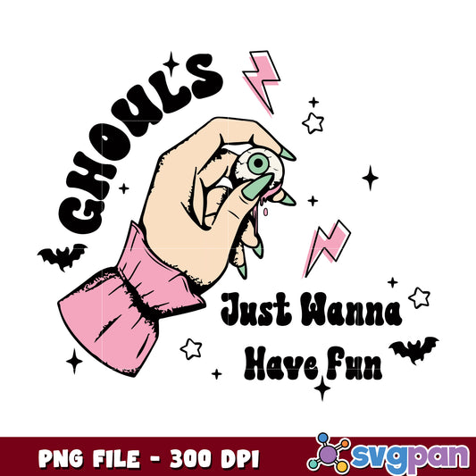 Ghouls just wanna have fun quote png, halloween ghost  png, spooky season png