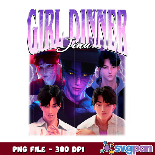 Girl dinner jin design png, aesthetic cartoon png, cute anime png