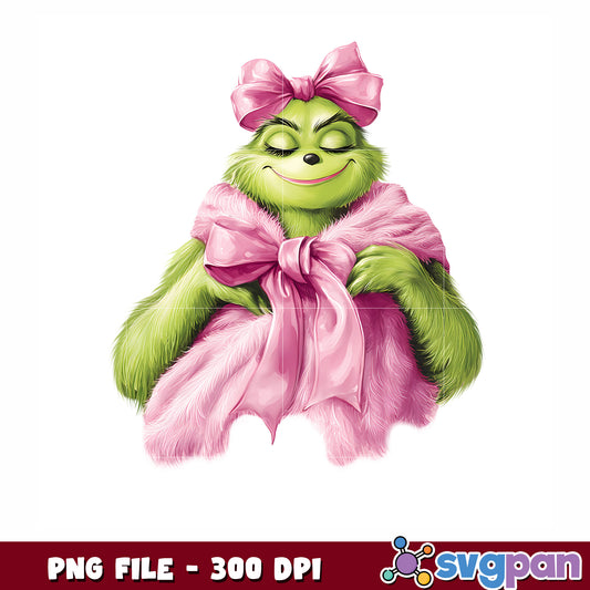 Girl grinch png, christmas bell png, pink dress grinch png